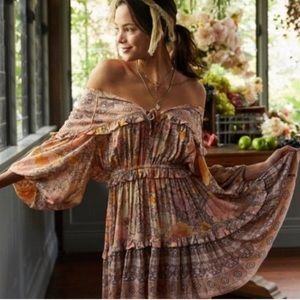 Boho Nude Pink Blush Gypsy Festival VNeck Tassel Shift Dress, Flared Mini Dress